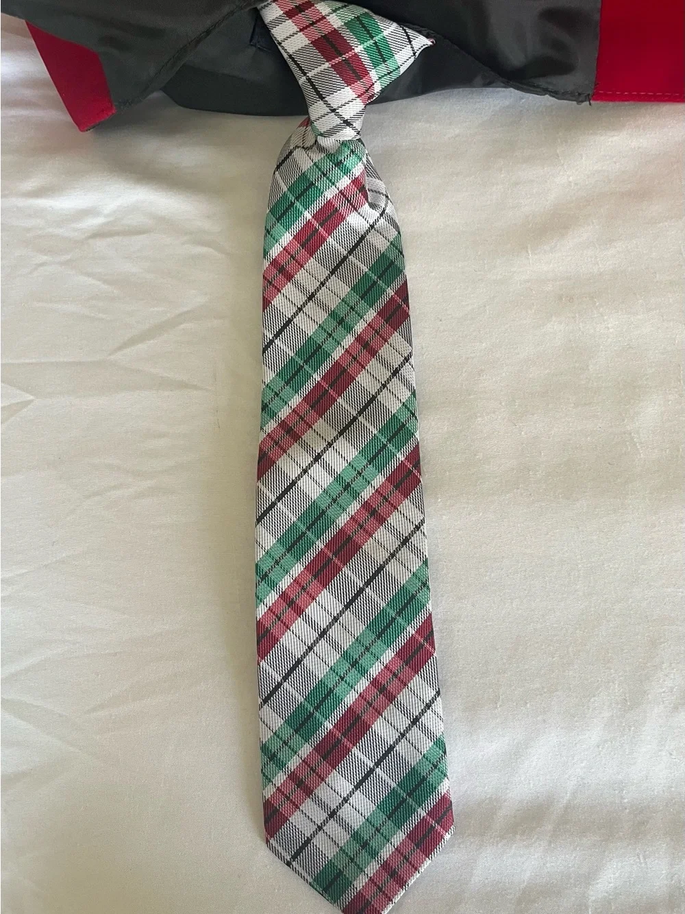Nautica Red Satin FestiveVest with Plaid Tie and Pocket Square